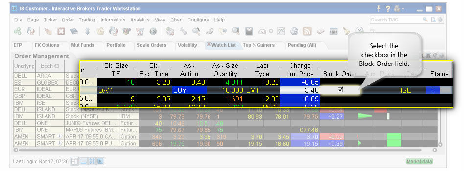 Block Orders example