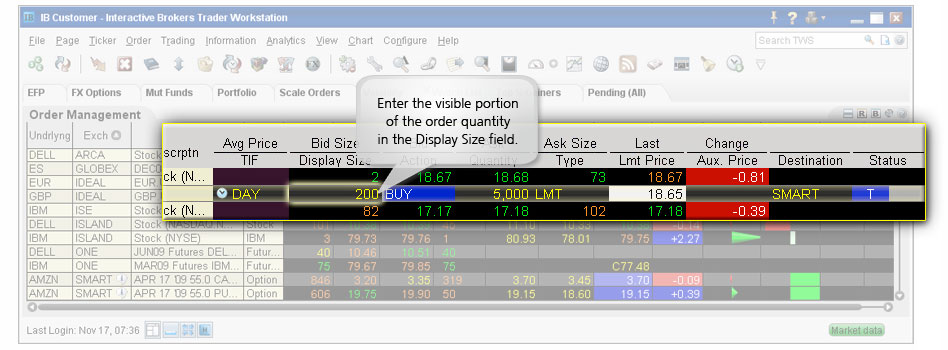 Iceberg/Reserve Orders example