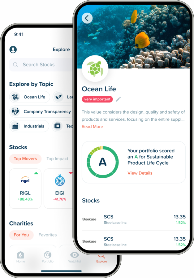 Impact app UI Values with high alignment for ocean life value